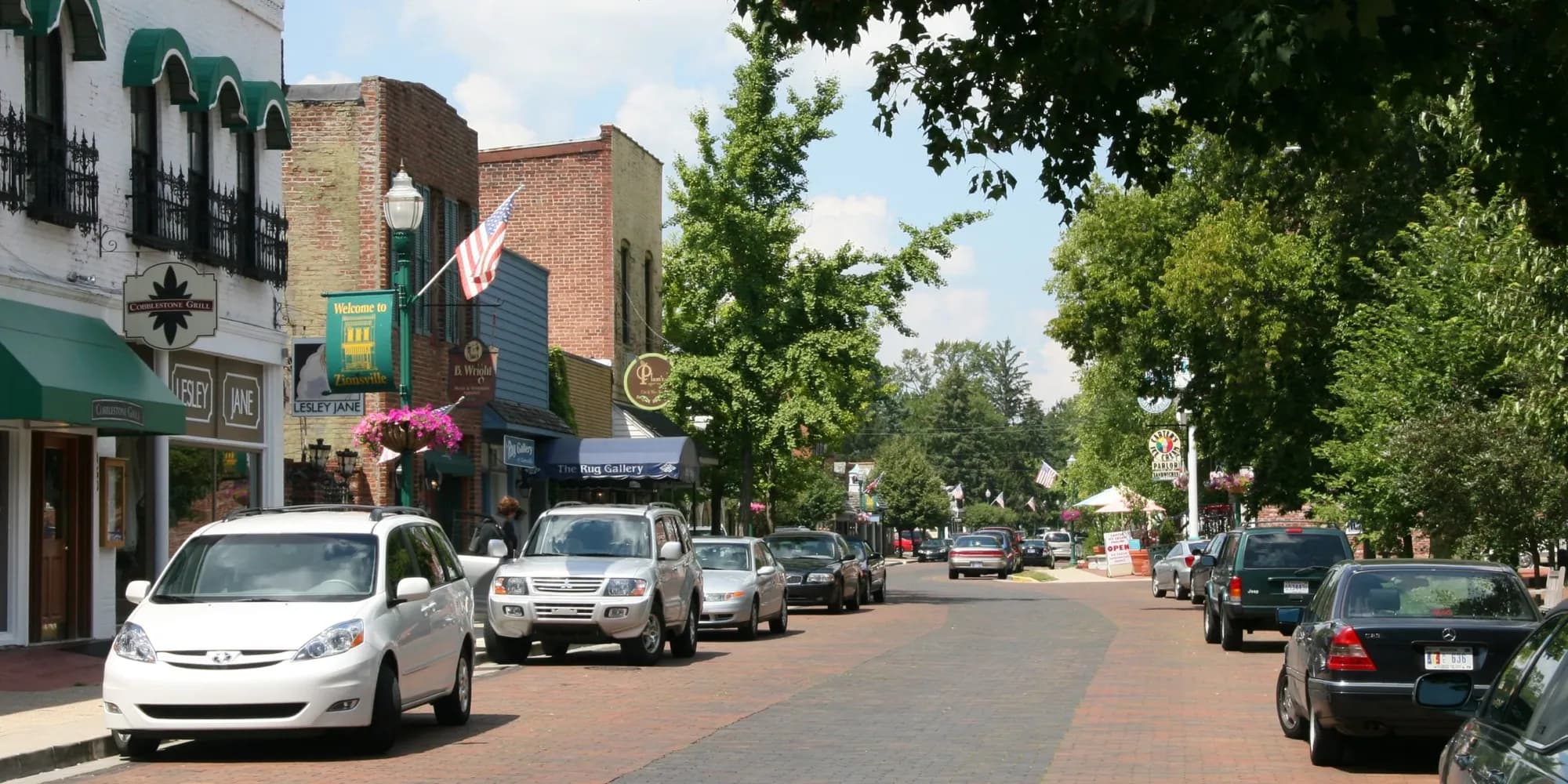 Main Street in the Zionsville village, Indiana